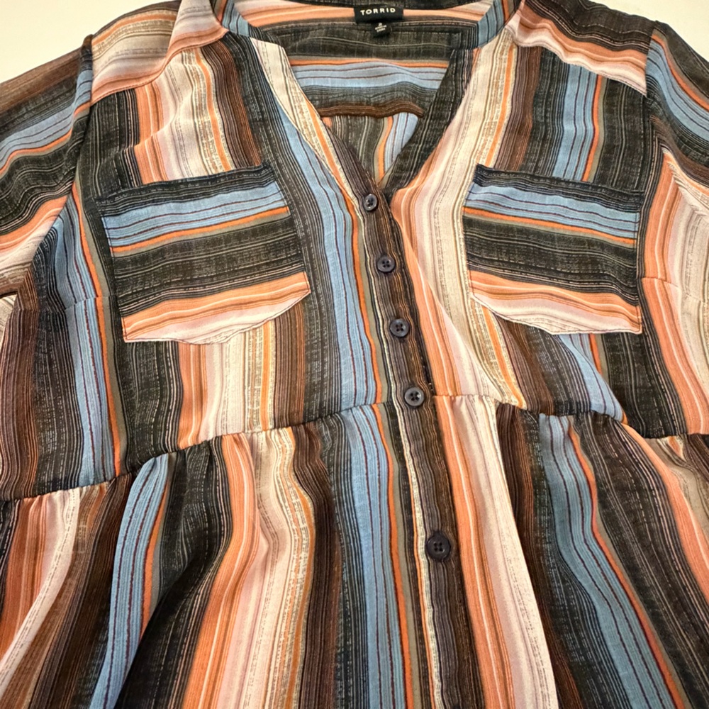 Torrid Multicolor Striped Button-Up Top - Picture 3 of 6